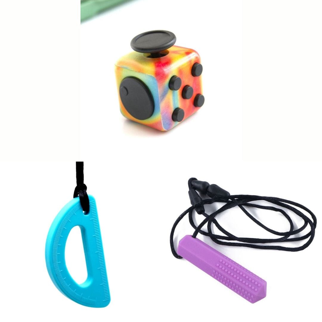 2 Chew Necklaces + 1 Push Button Fidget (choose your colors) Purple Turquoise Watercolor