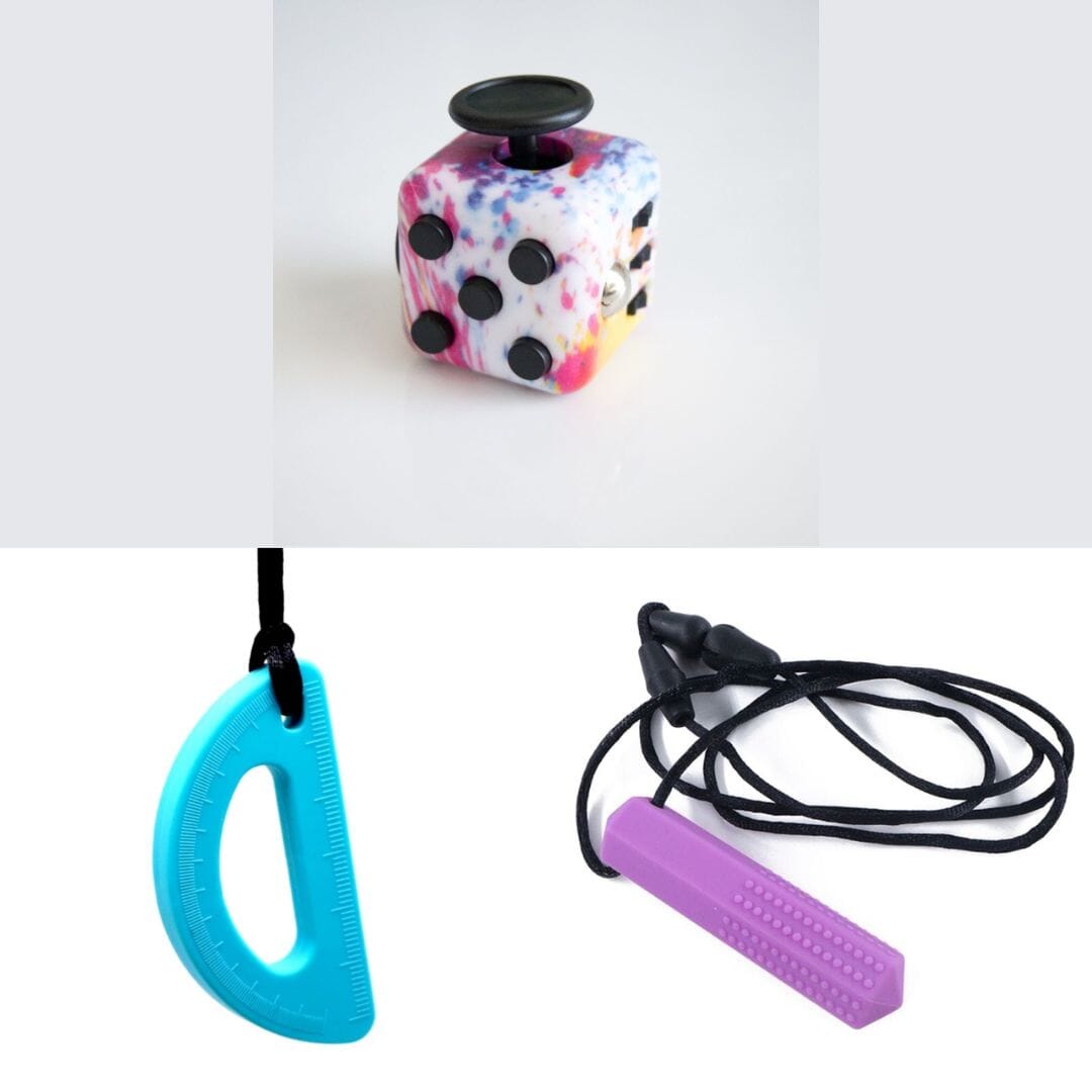 2 Chew Necklaces + 1 Push Button Fidget (choose your colors) Purple Turquoise Paint Splatter