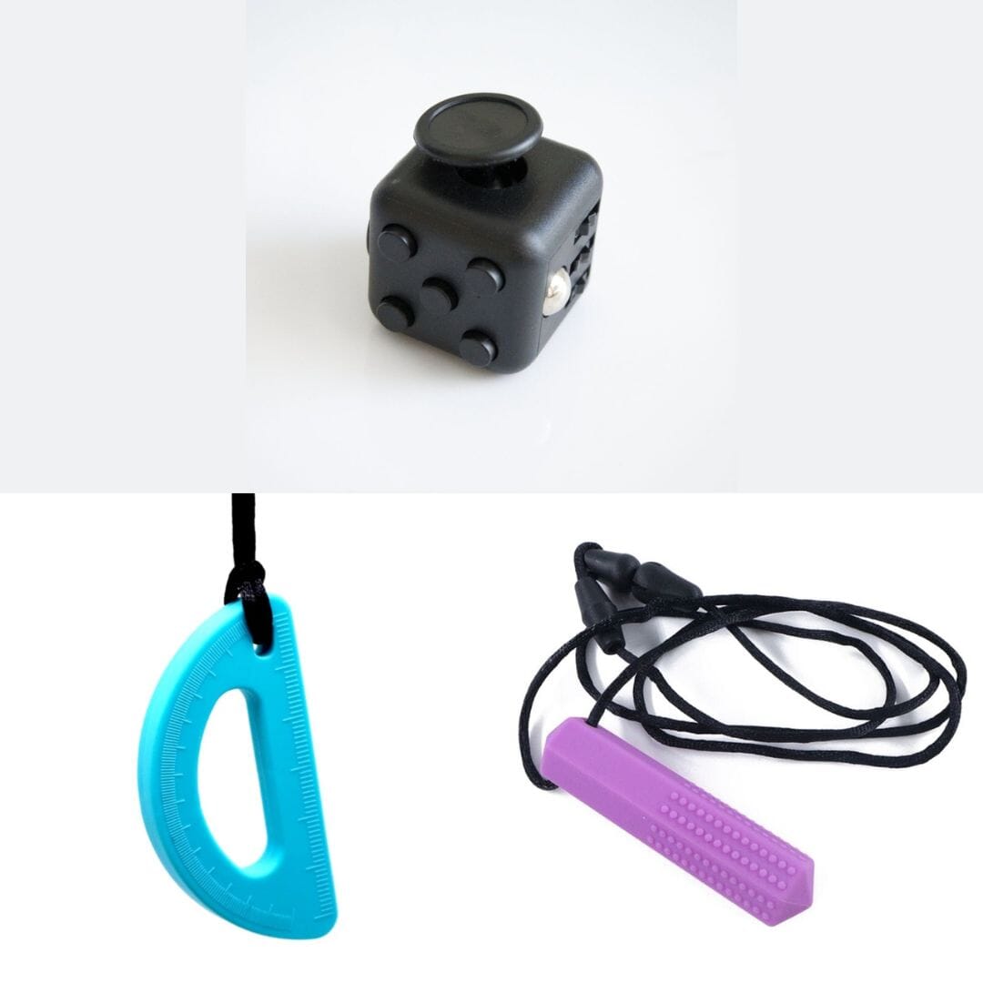 2 Chew Necklaces + 1 Push Button Fidget (choose your colors) Purple Turquoise All Black