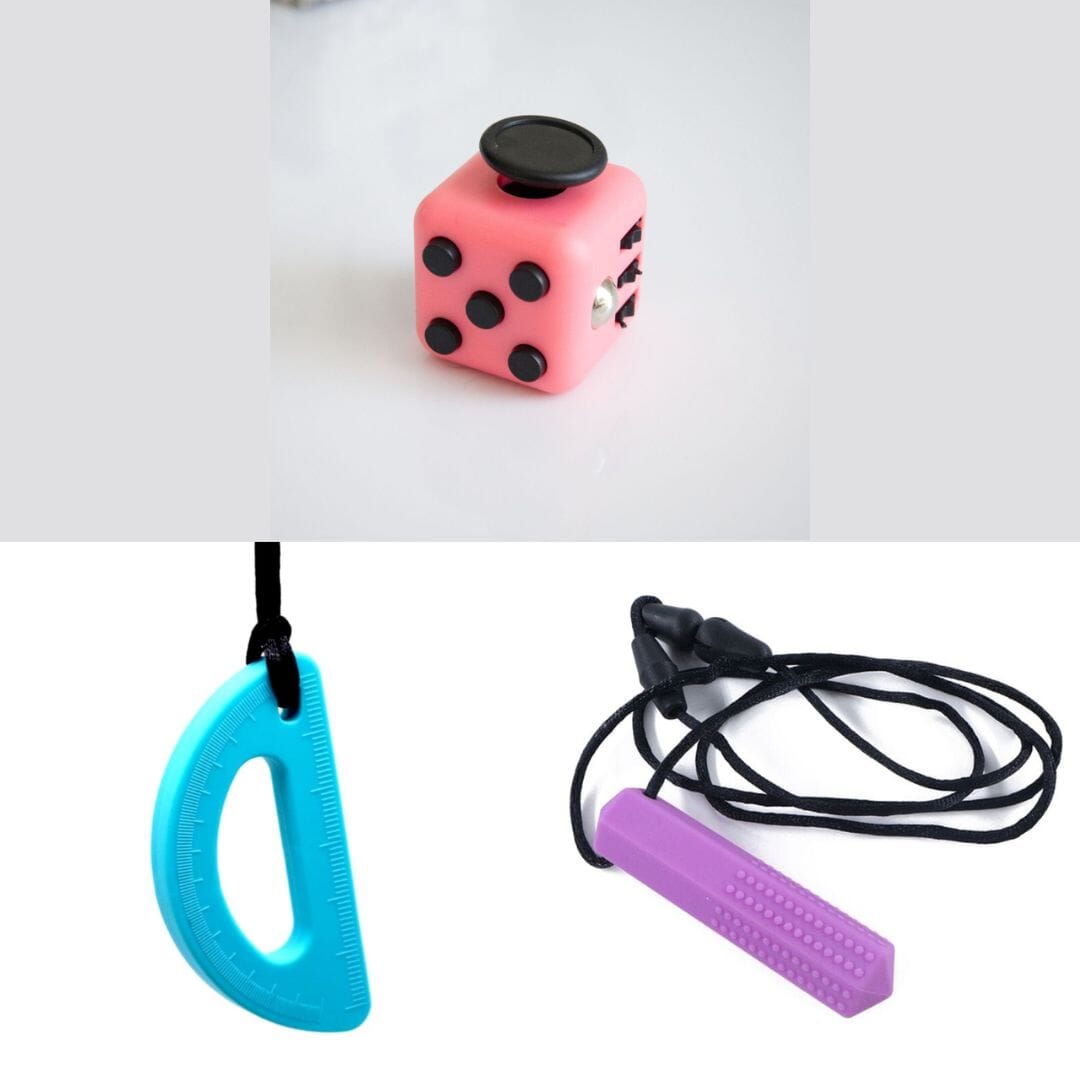 2 Chew Necklaces + 1 Push Button Fidget (choose your colors) Purple Turquoise Blush Pink