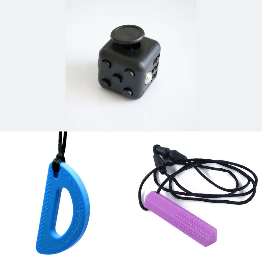 2 Chew Necklaces + 1 Push Button Fidget (choose your colors) Purple Blue Paint Splatter