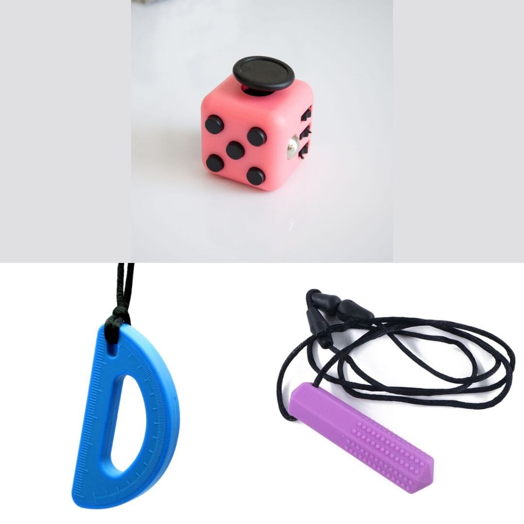 2 Chew Necklaces + 1 Push Button Fidget (choose your colors) Purple Blue Blush Pink