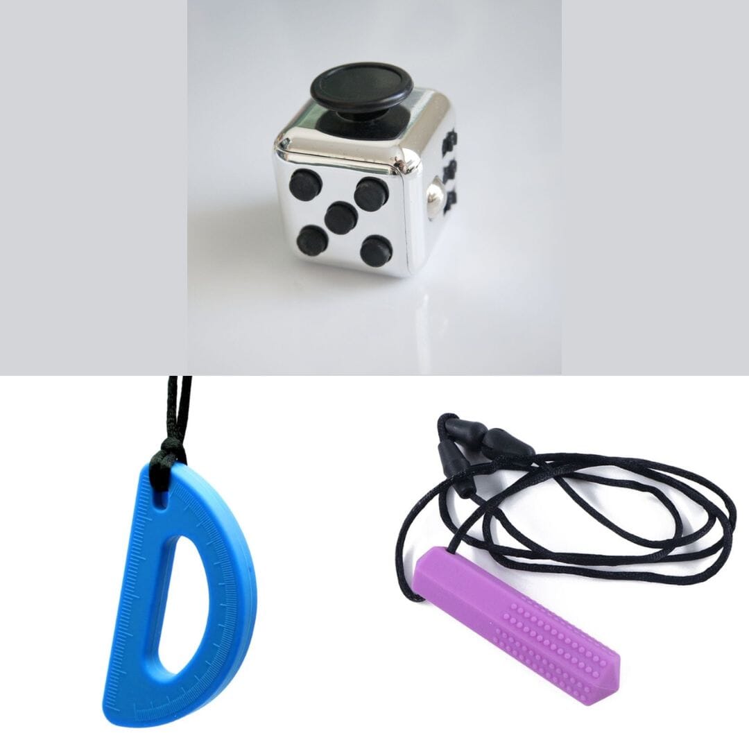 2 Chew Necklaces + 1 Push Button Fidget (choose your colors) Purple Blue Metallic Silver