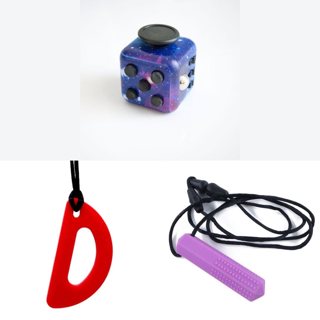 2 Chew Necklaces + 1 Push Button Fidget (choose your colors) Purple Red Galaxy