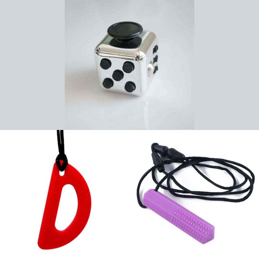 2 Chew Necklaces + 1 Push Button Fidget (choose your colors) Purple Red Metallic Silver