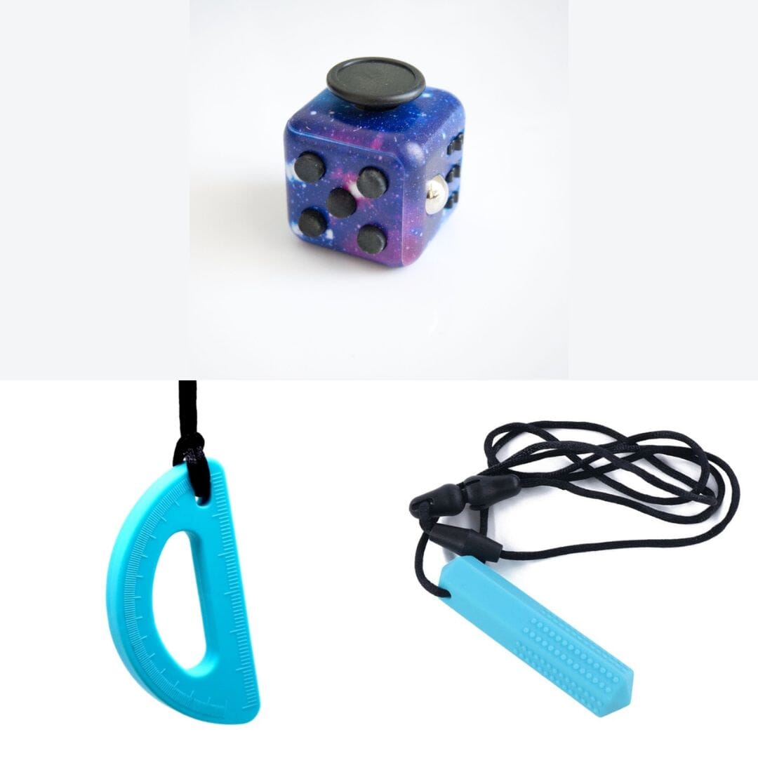 2 Chew Necklaces + 1 Push Button Fidget (choose your colors) Blue Turquoise Galaxy