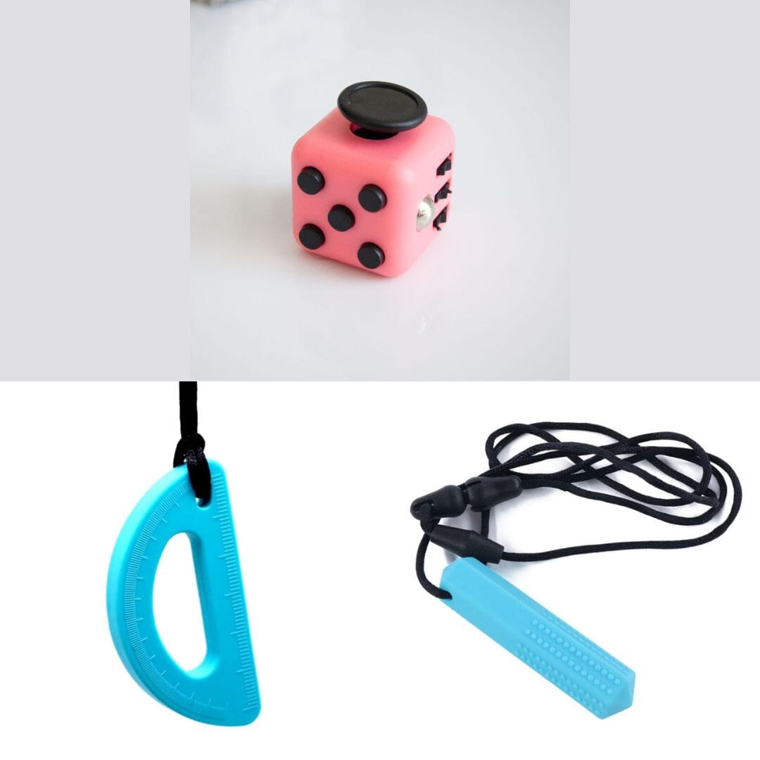 2 Chew Necklaces + 1 Push Button Fidget (choose your colors) Blue Turquoise Blush Pink