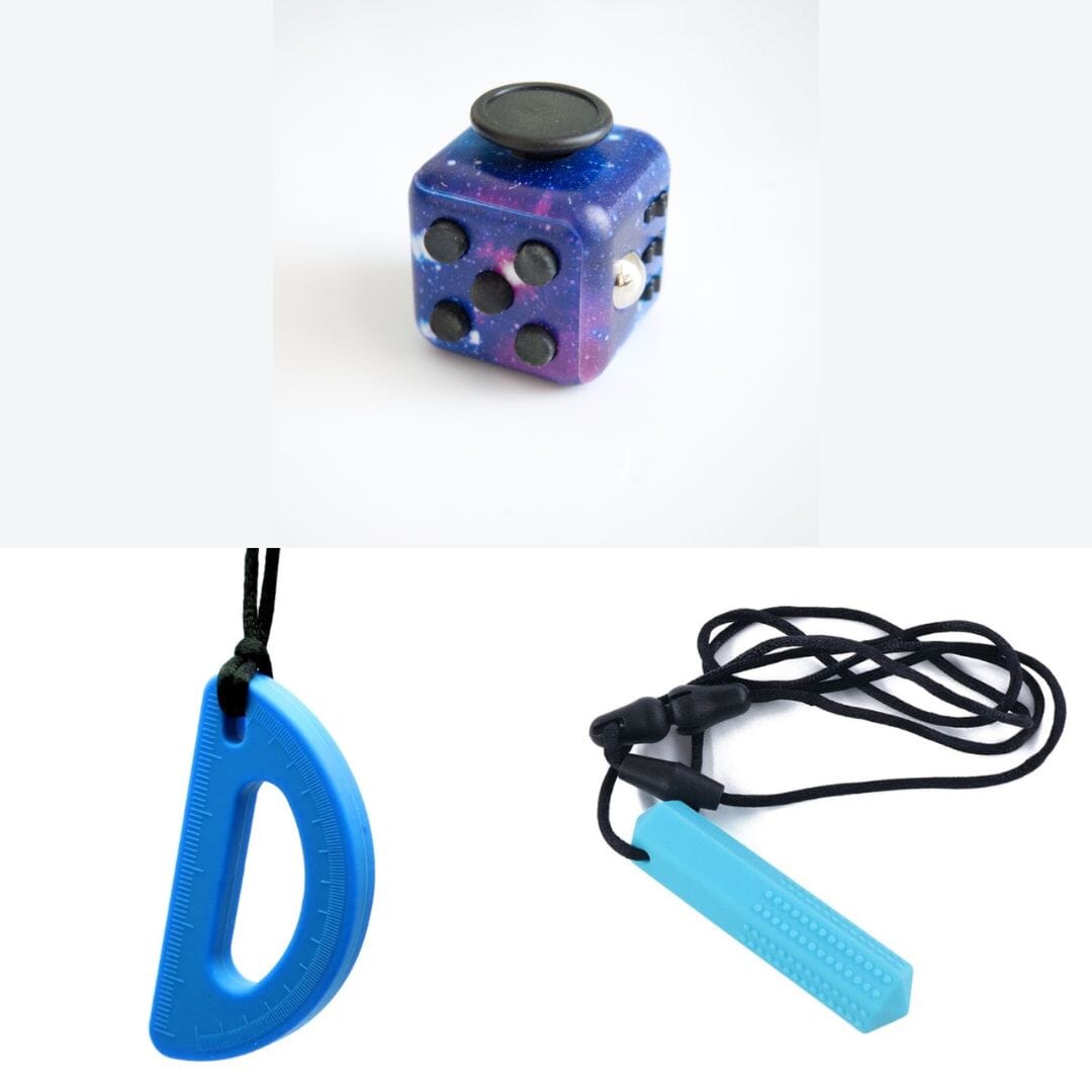 2 Chew Necklaces + 1 Push Button Fidget (choose your colors) Blue Blue Galaxy