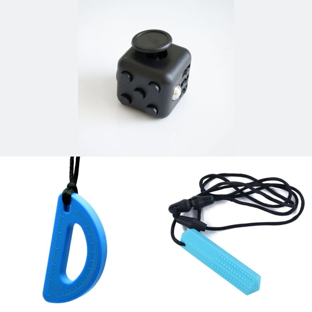 2 Chew Necklaces + 1 Push Button Fidget (choose your colors) Blue Blue All Black