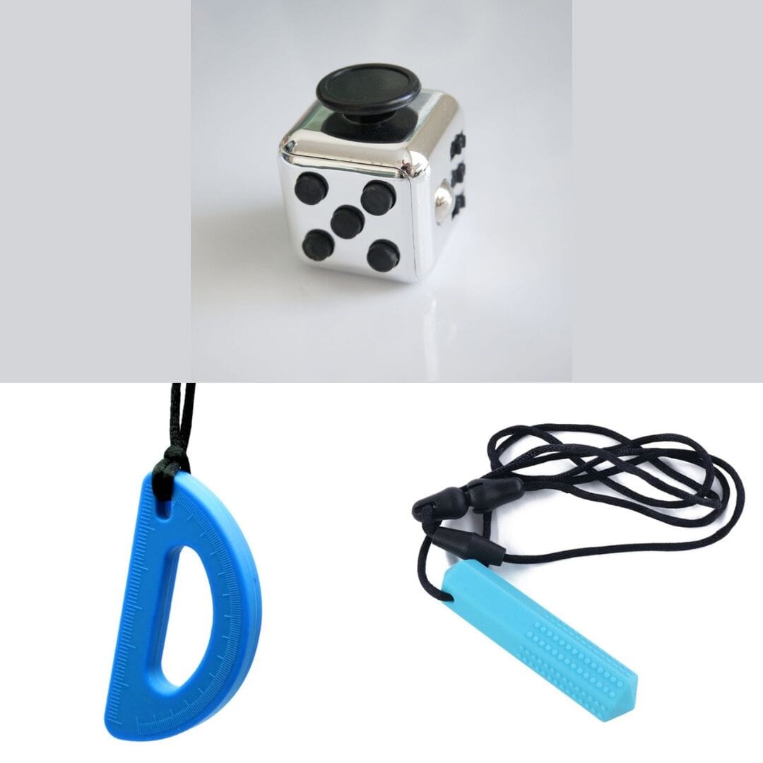 2 Chew Necklaces + 1 Push Button Fidget (choose your colors) Blue Blue Metallic Silver