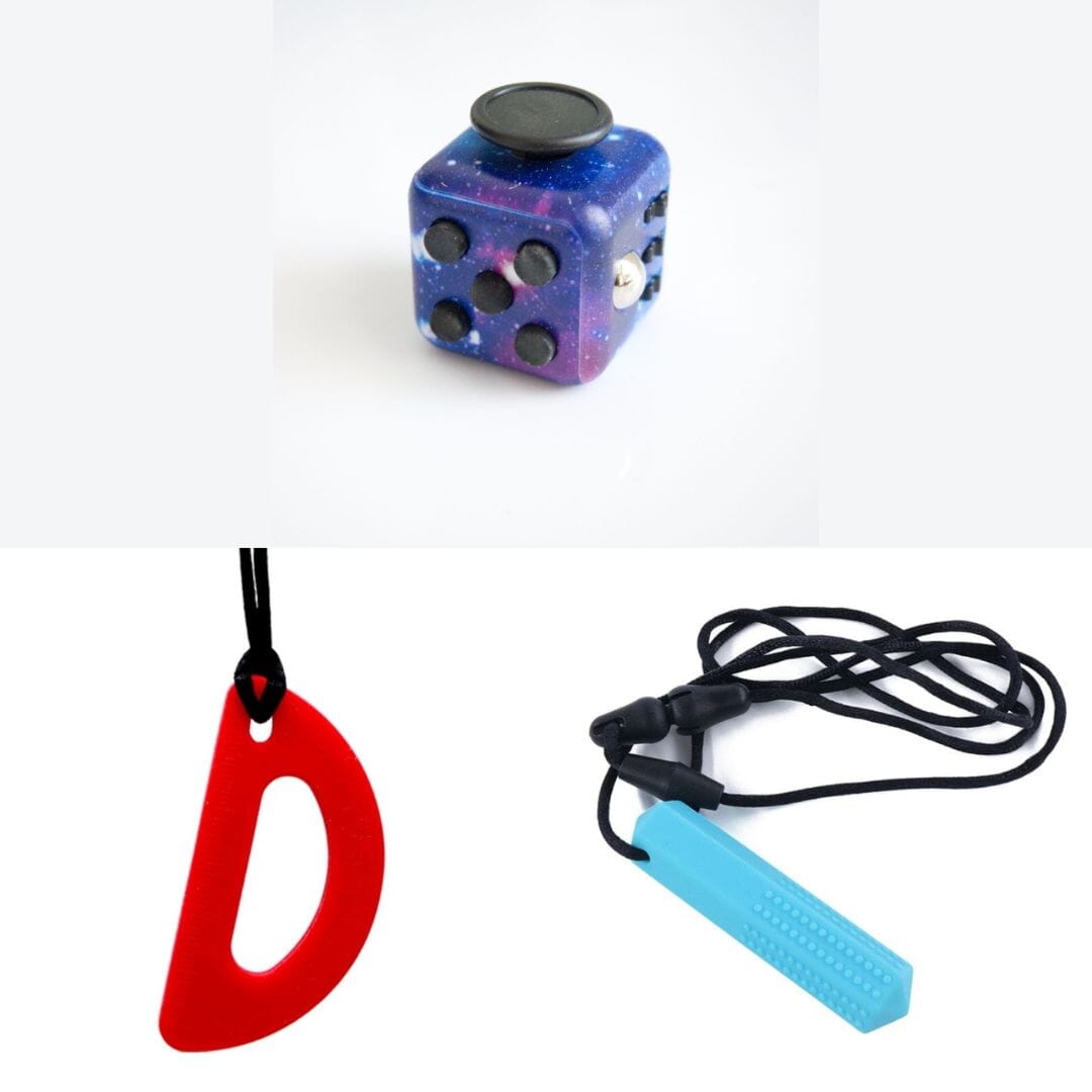 2 Chew Necklaces + 1 Push Button Fidget (choose your colors) Blue Red Galaxy