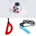 2 Chew Necklaces + 1 Push Button Fidget (choose your colors) Blue Red Paint Splatter