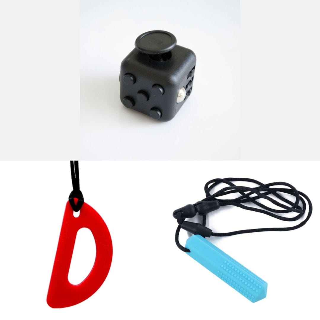 2 Chew Necklaces + 1 Push Button Fidget (choose your colors) Blue Red Blush Pink