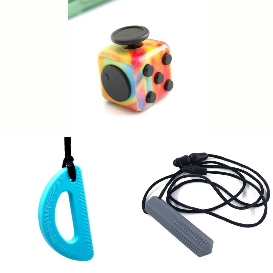 2 Chew Necklaces + 1 Push Button Fidget (choose your colors) Grey Turquoise Watercolor