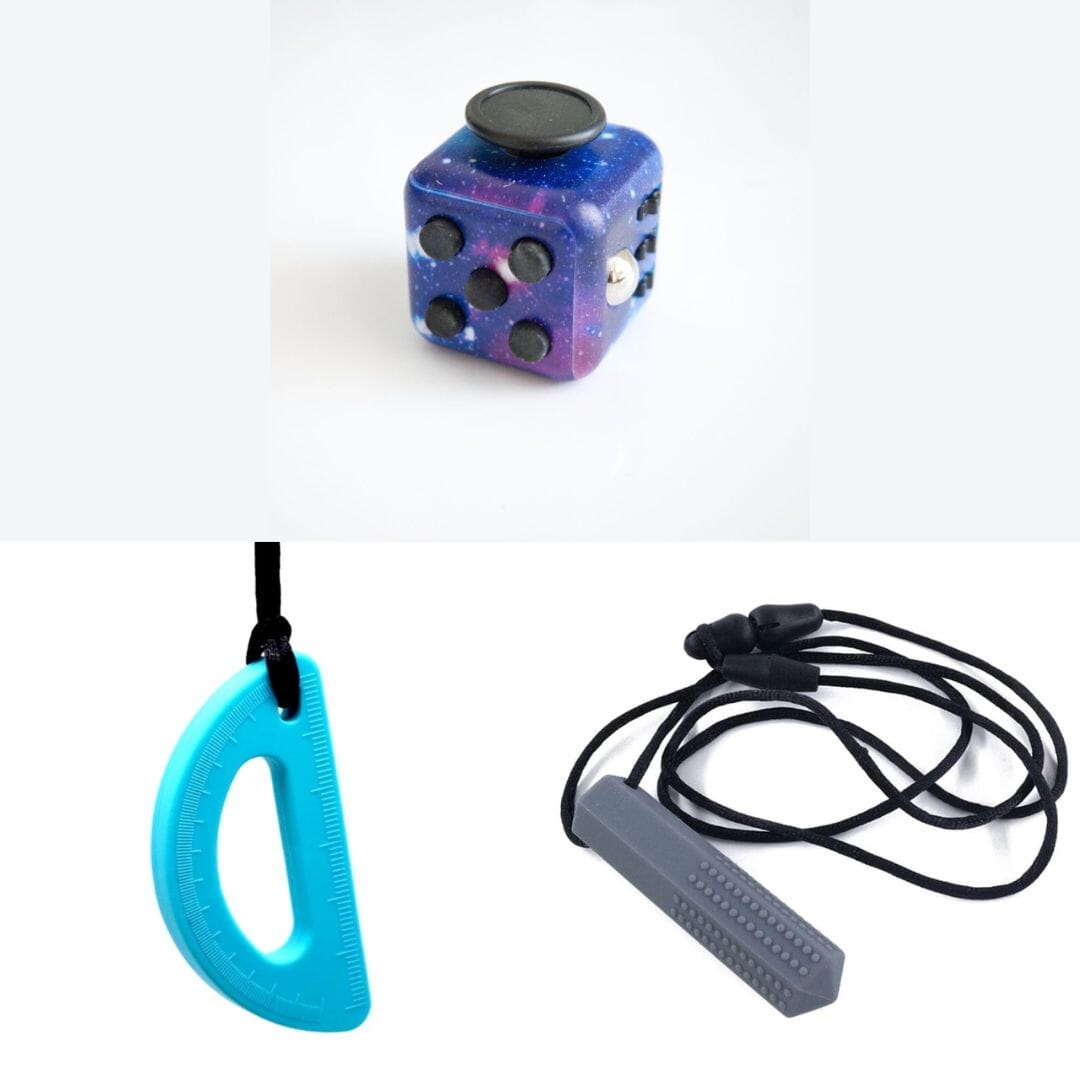 2 Chew Necklaces + 1 Push Button Fidget (choose your colors) Grey Turquoise Galaxy