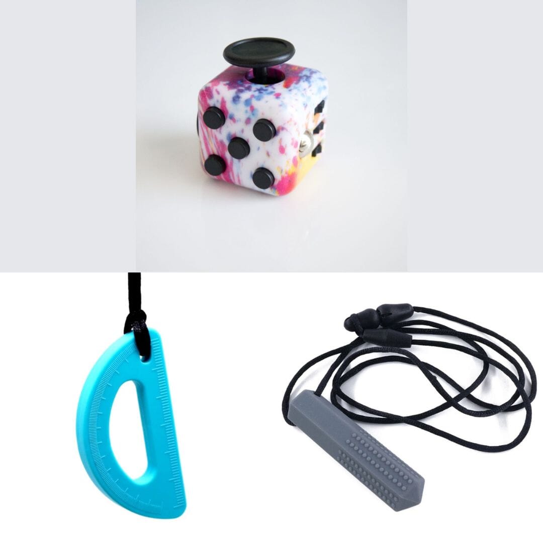 2 Chew Necklaces + 1 Push Button Fidget (choose your colors) Grey Turquoise Paint Splatter