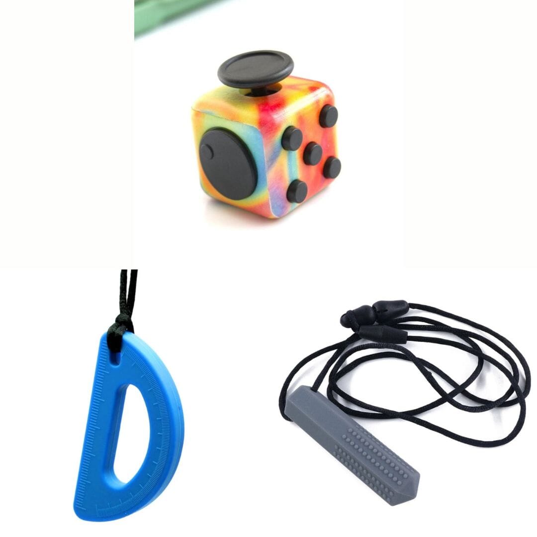 2 Chew Necklaces + 1 Push Button Fidget (choose your colors) Grey Blue Watercolor