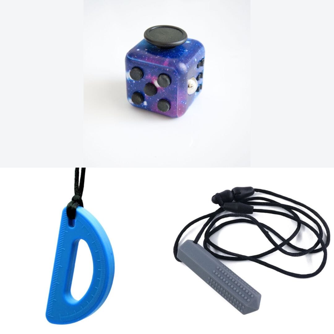 2 Chew Necklaces + 1 Push Button Fidget (choose your colors) Grey Blue Galaxy