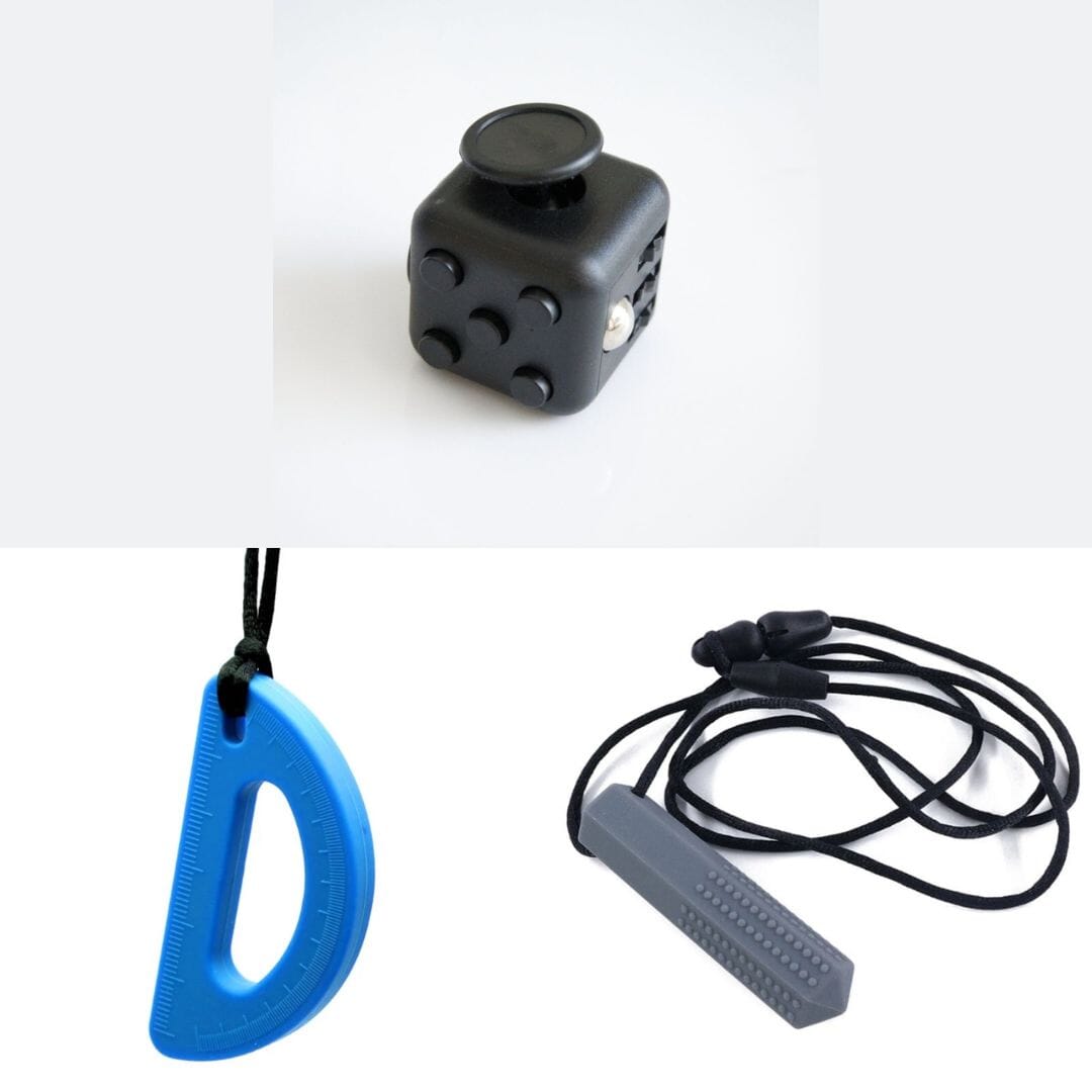 2 Chew Necklaces + 1 Push Button Fidget (choose your colors) Grey Blue All Black