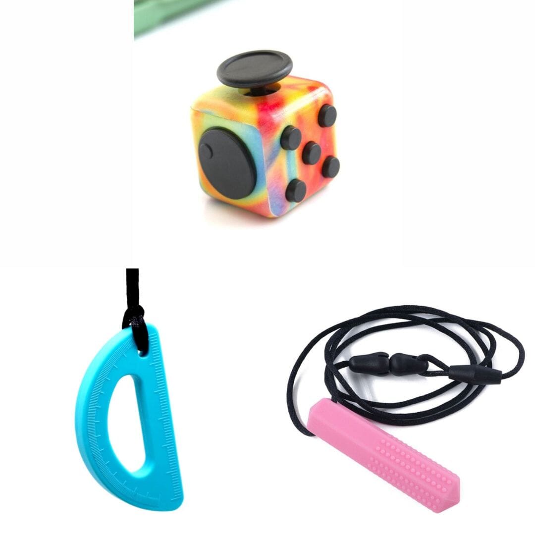 2 Chew Necklaces + 1 Push Button Fidget (choose your colors) Pink Blue Watercolor