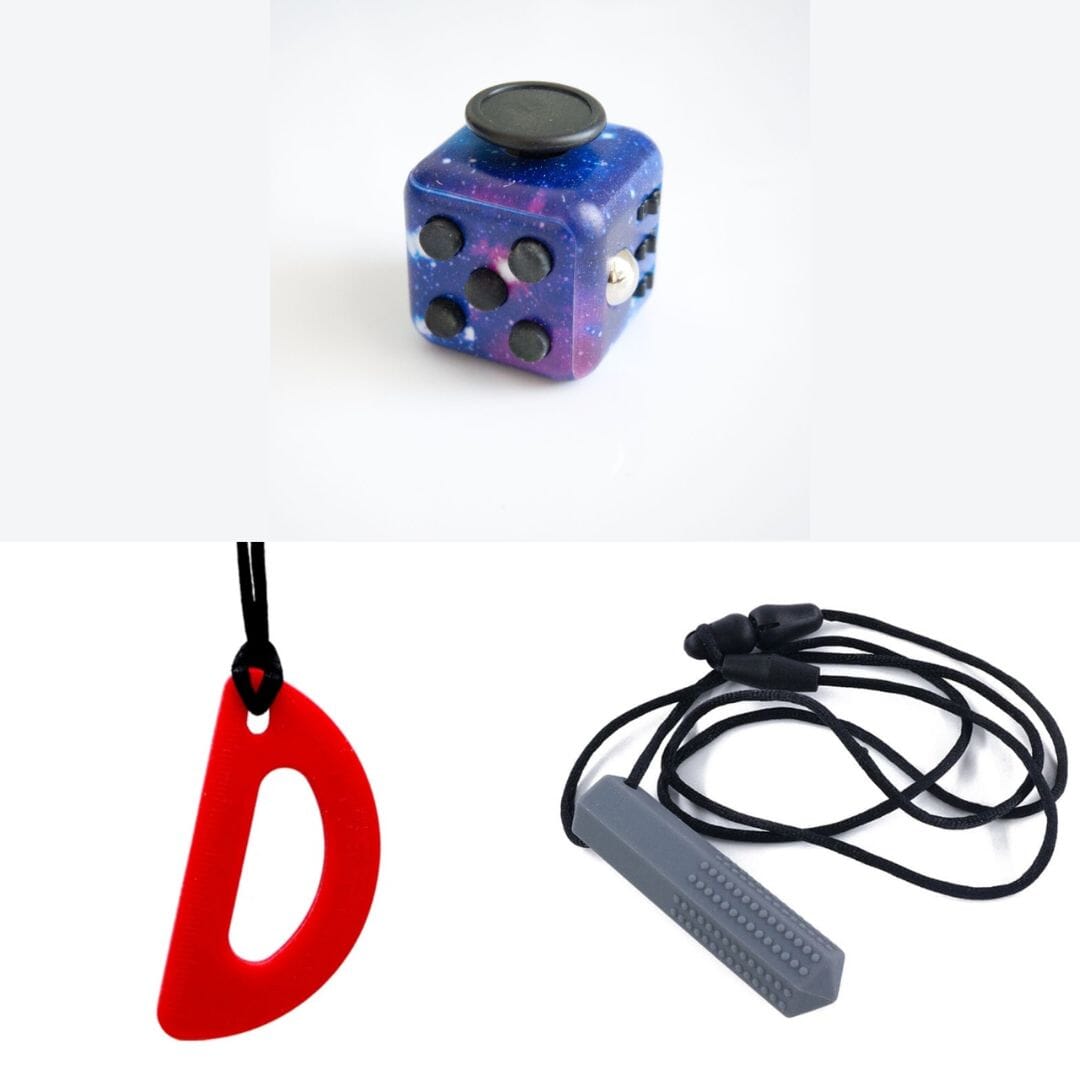 2 Chew Necklaces + 1 Push Button Fidget (choose your colors) Grey Red Galaxy