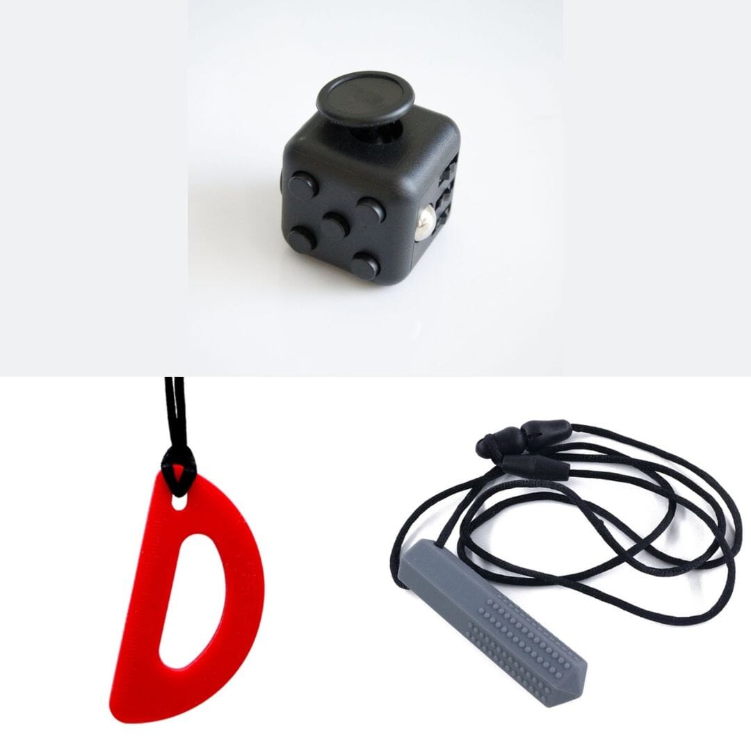 2 Chew Necklaces + 1 Push Button Fidget (choose your colors) Grey Red All Black