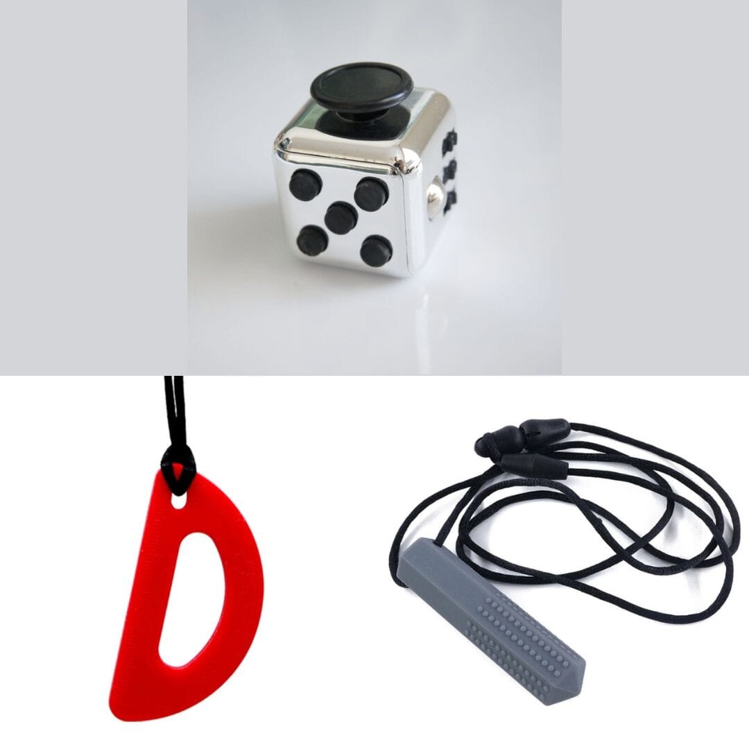 2 Chew Necklaces + 1 Push Button Fidget (choose your colors) Grey Red Metallic Silver