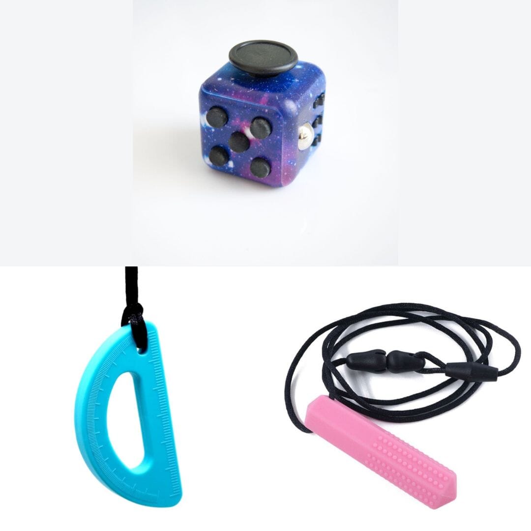 2 Chew Necklaces + 1 Push Button Fidget (choose your colors) Pink Blue Galaxy