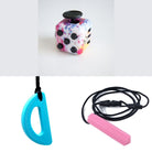 2 Chew Necklaces + 1 Push Button Fidget (choose your colors) Pink Blue Paint Splatter