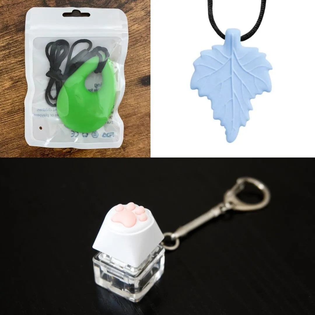 2 Light Chewer Chewelry + 1 Fidget Toy Bundle (choose your colors) Green Sky Blue 