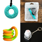 2 Chew Necklaces + 2 Fidget Toys Bundle The Autistic Innovator Aquamarine Turquoise Green yellow orange