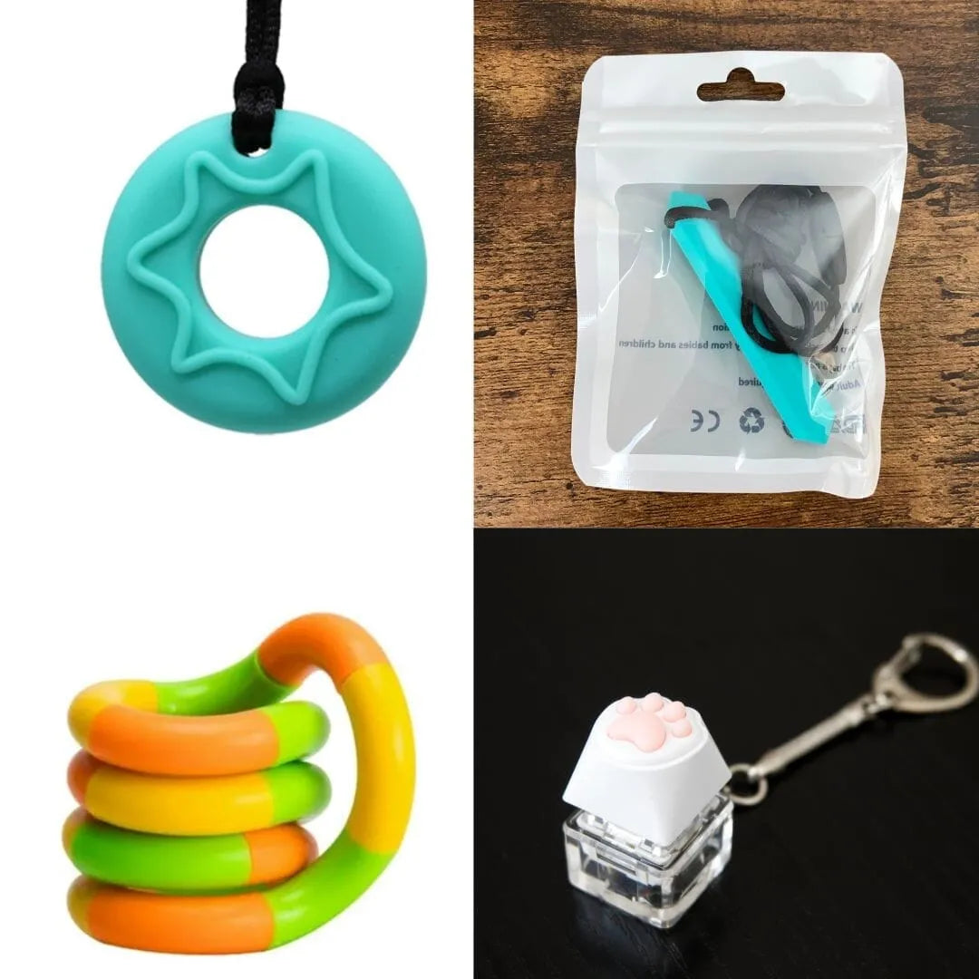 2 Chew Necklaces + 2 Fidget Toys Bundle (choose your colors) Aquamarine Turquoise Green yellow orange