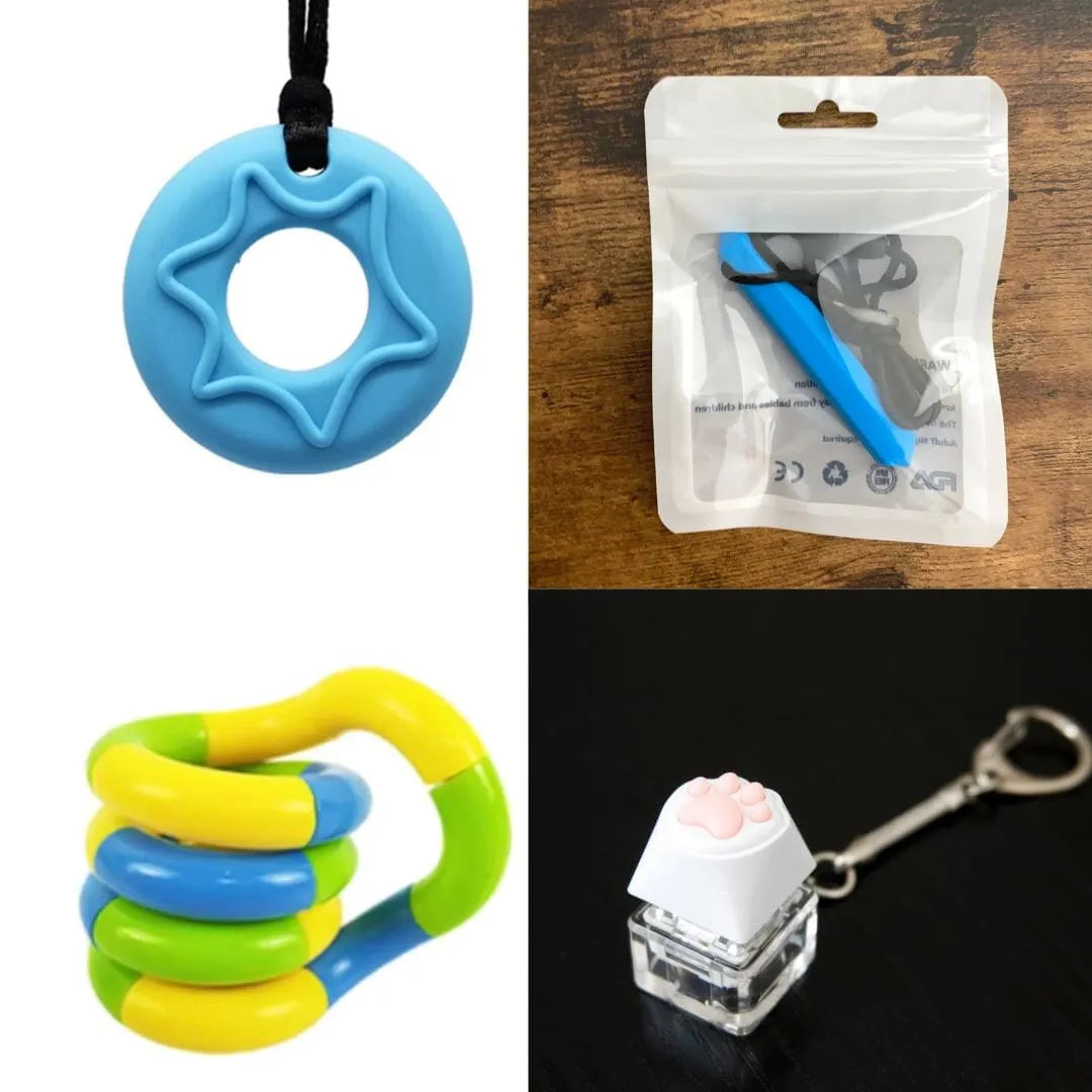 2 Chew Necklaces + 2 Fidget Toys Bundle (choose your colors) 