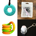 2 Chew Necklaces + 2 Fidget Toys Bundle The Autistic Innovator Aquamarine Light Purple Green yellow orange