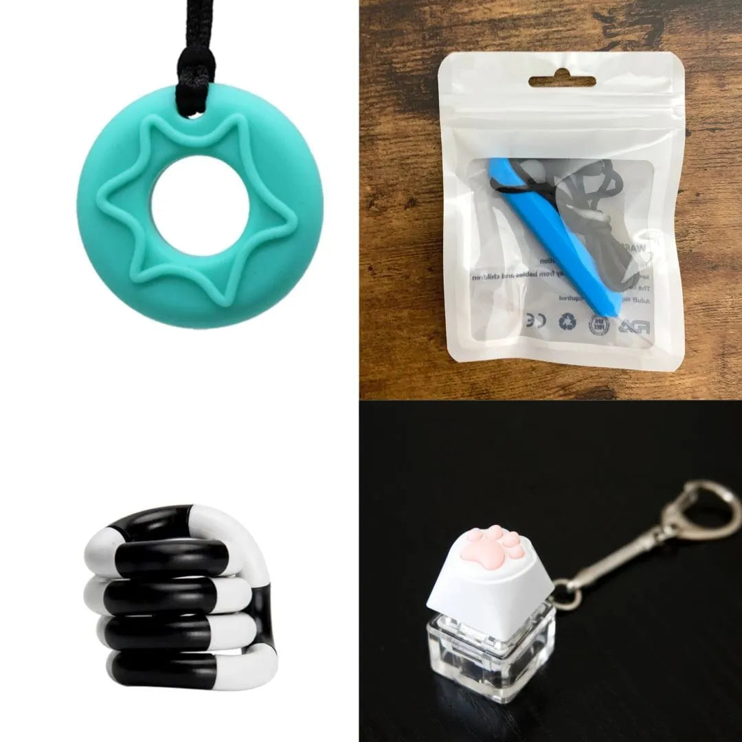 2 Chew Necklaces + 2 Fidget Toys Bundle (choose your colors) Aquamarine Blue Black and white