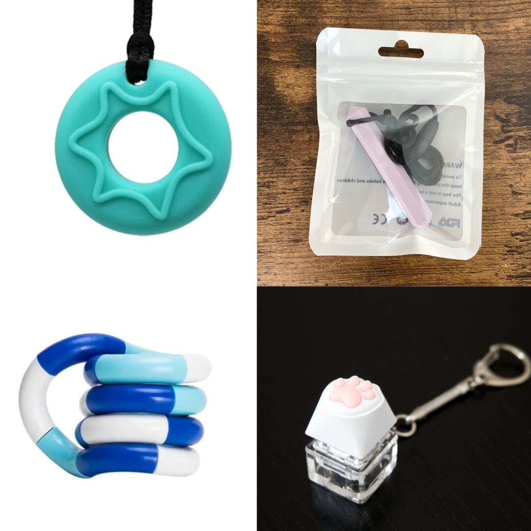 2 Chew Necklaces + 2 Fidget Toys Bundle The Autistic Innovator Aquamarine Light Purple Blue white deep blue