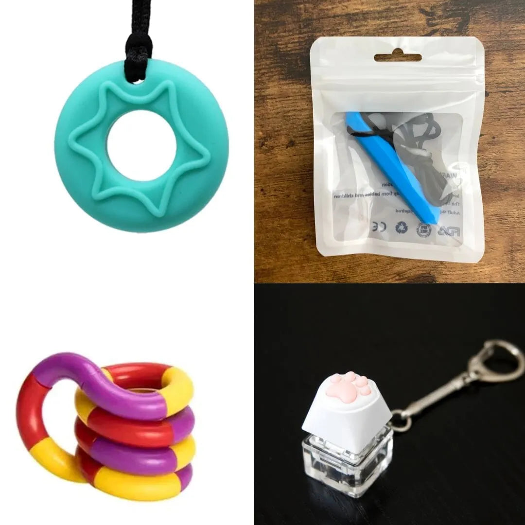 2 Chew Necklaces + 2 Fidget Toys Bundle (choose your colors) Aquamarine Blue Purple red yellow