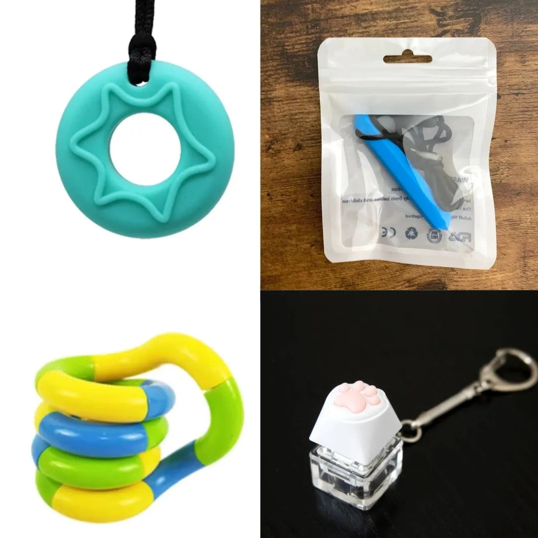 2 Chew Necklaces + 2 Fidget Toys Bundle (choose your colors) 