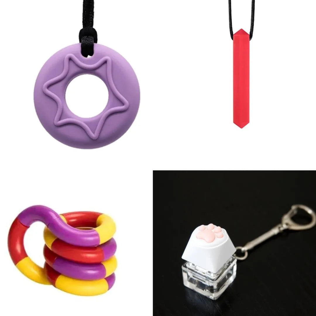 2 Chew Necklaces + 2 Fidget Toys Bundle (choose your colors) Purple Red Purple red yellow