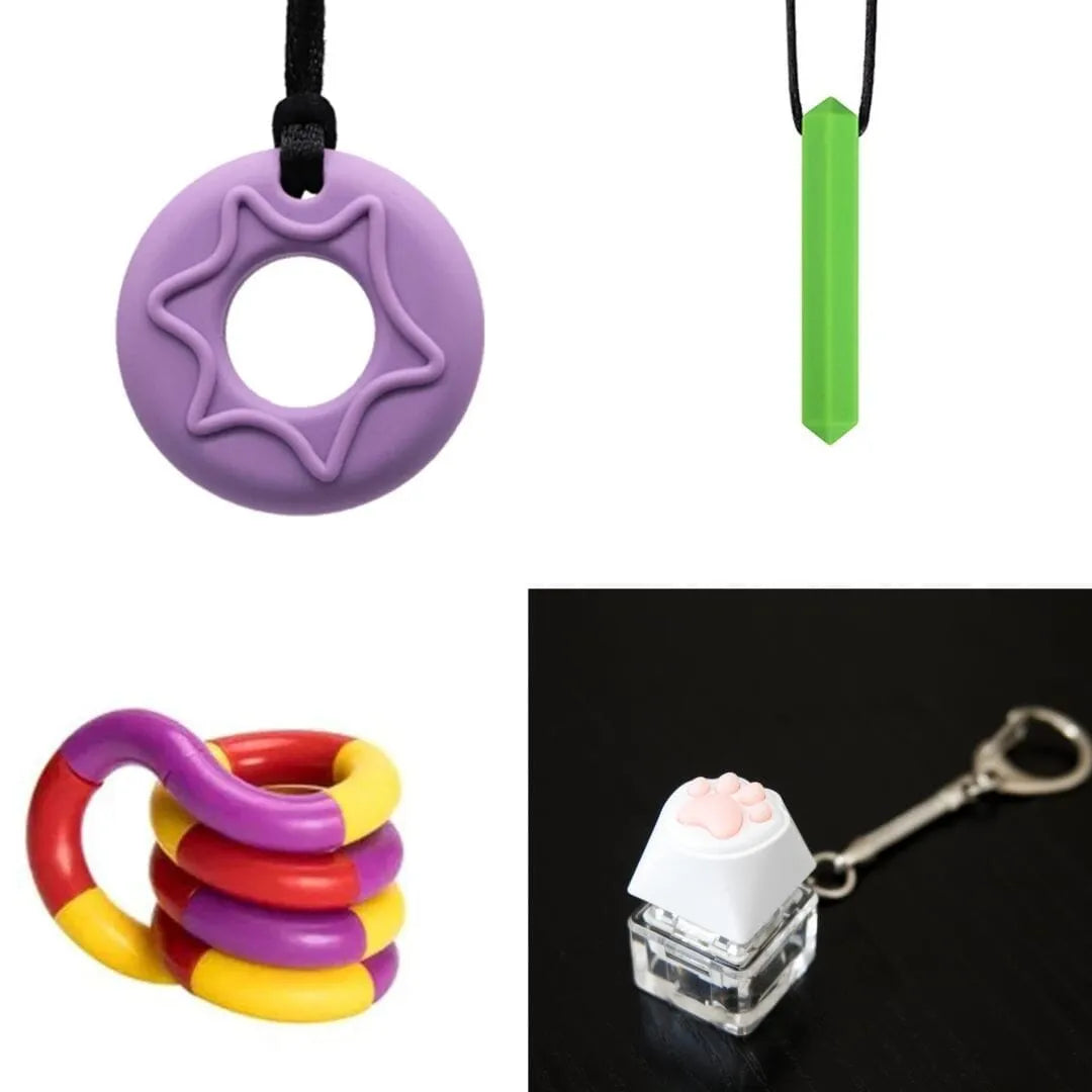 2 Chew Necklaces + 2 Fidget Toys Bundle (choose your colors) Purple Green Purple red yellow
