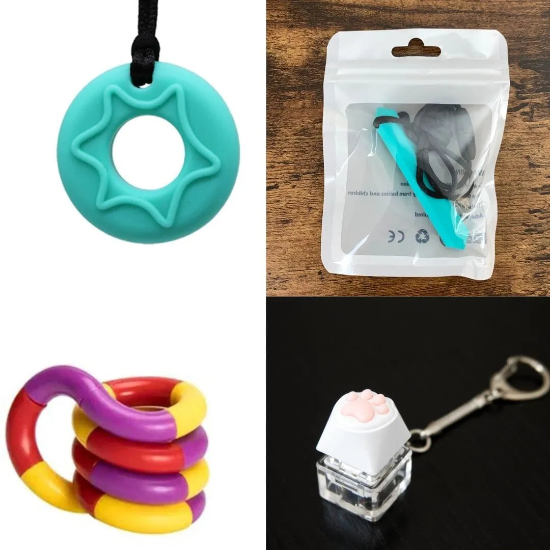 2 Chew Necklaces + 2 Fidget Toys Bundle (choose your colors) Aquamarine Turquoise Purple red yellow