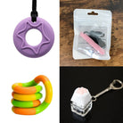 2 Chew Necklaces + 2 Fidget Toys Bundle The Autistic Innovator Purple Pink Green yellow orange