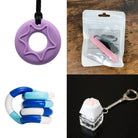 2 Chew Necklaces + 2 Fidget Toys Bundle The Autistic Innovator Purple Pink Blue white deep blue