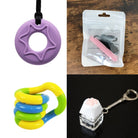 2 Chew Necklaces + 2 Fidget Toys Bundle The Autistic Innovator Purple Pink Yellow green blue