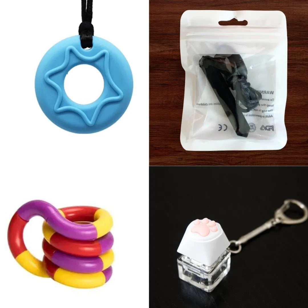 2 Chew Necklaces + 2 Fidget Toys Bundle (choose your colors) Blue Black Purple red yellow