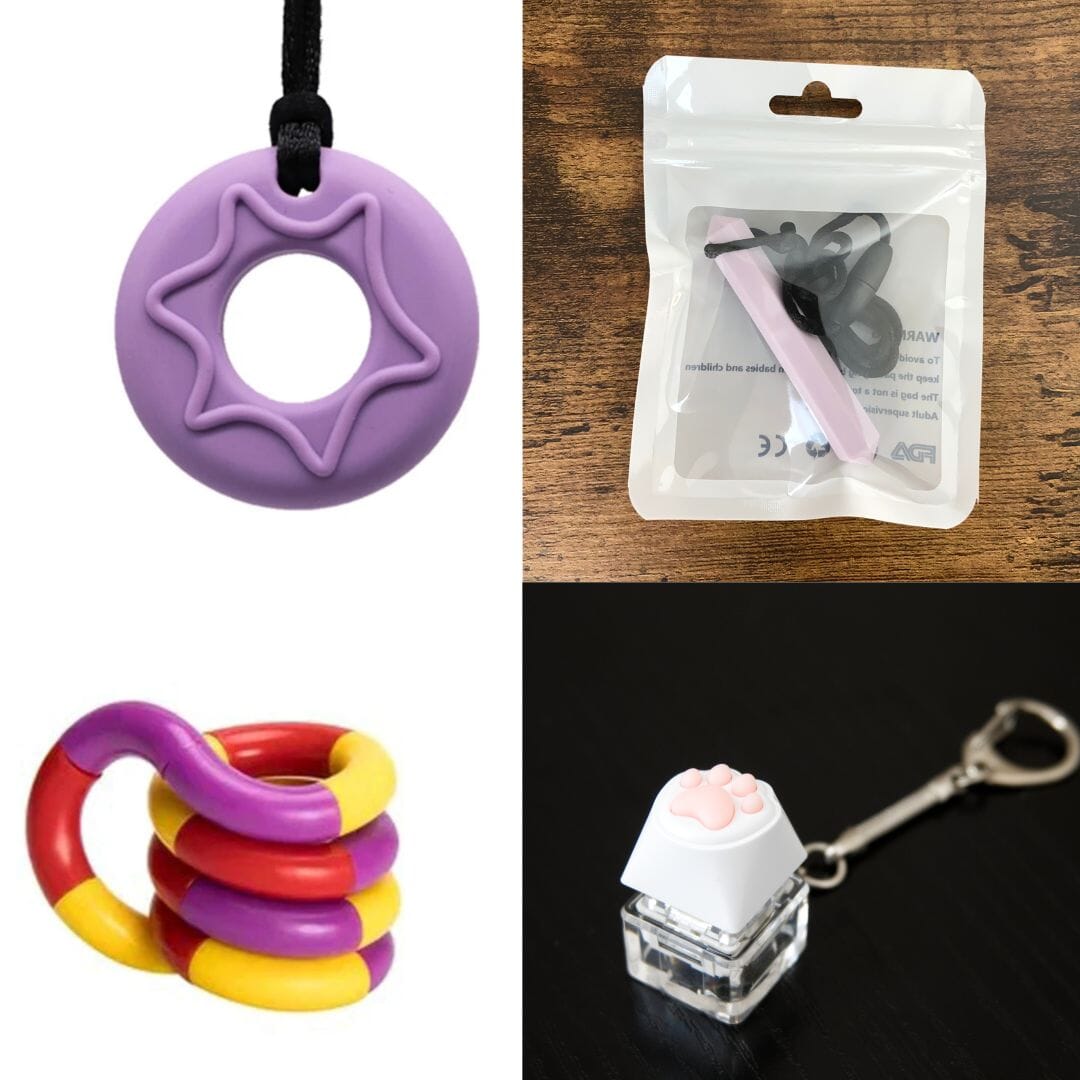 2 Chew Necklaces + 2 Fidget Toys Bundle The Autistic Innovator Purple Light Purple Purple red yellow