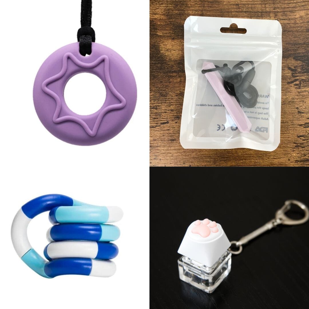 2 Chew Necklaces + 2 Fidget Toys Bundle The Autistic Innovator Purple Light Purple Blue white deep blue