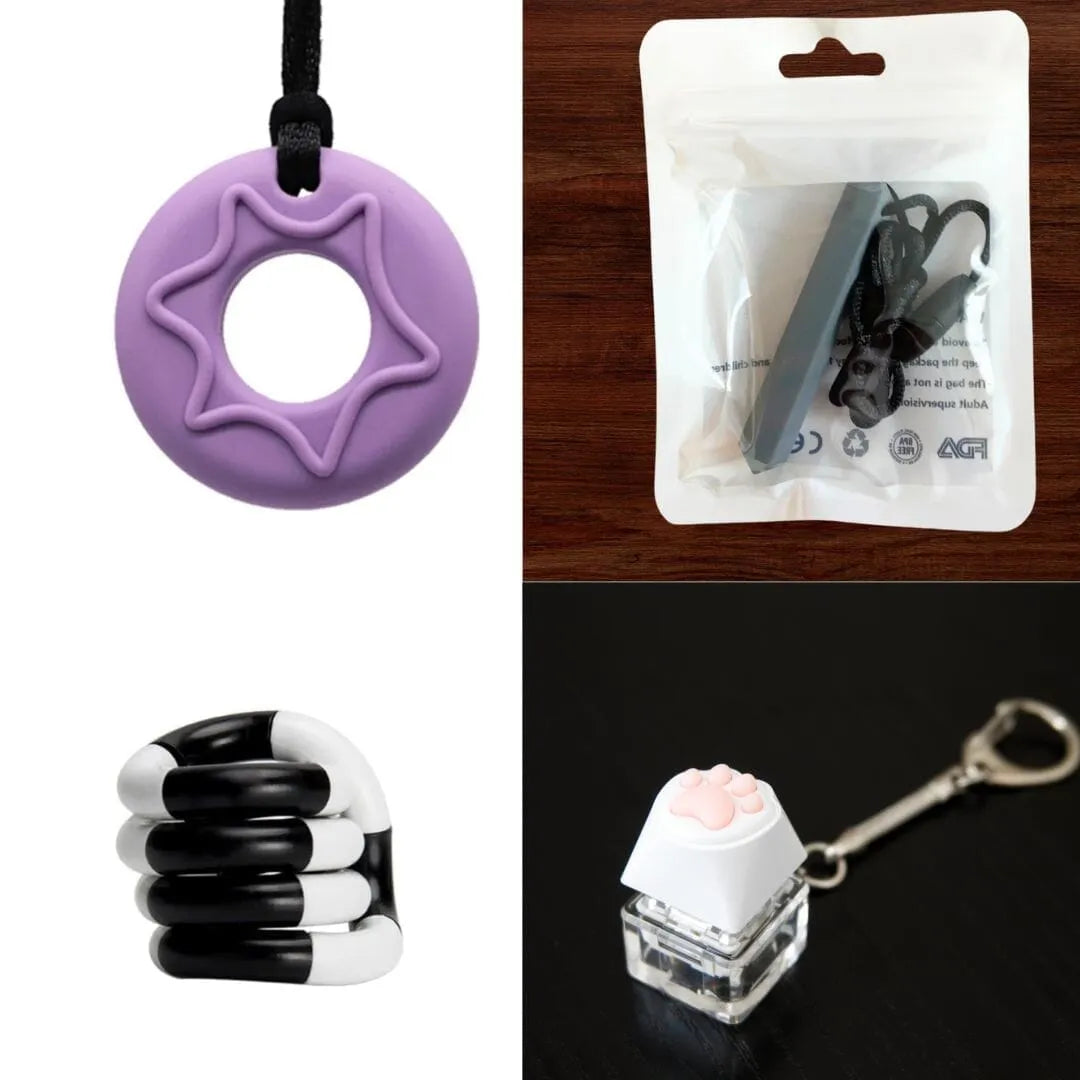 2 Chew Necklaces + 2 Fidget Toys Bundle (choose your colors) Purple Grey Black and white