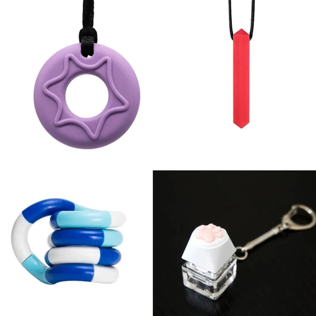 2 Chew Necklaces + 2 Fidget Toys Bundle (choose your colors) Purple Red Blue white deep blue