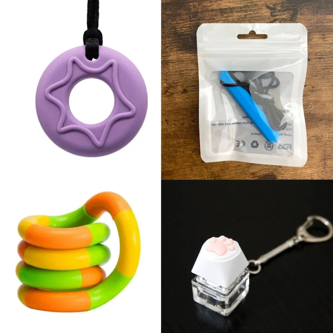 2 Chew Necklaces + 2 Fidget Toys Bundle (choose your colors) Purple Blue Green yellow orange